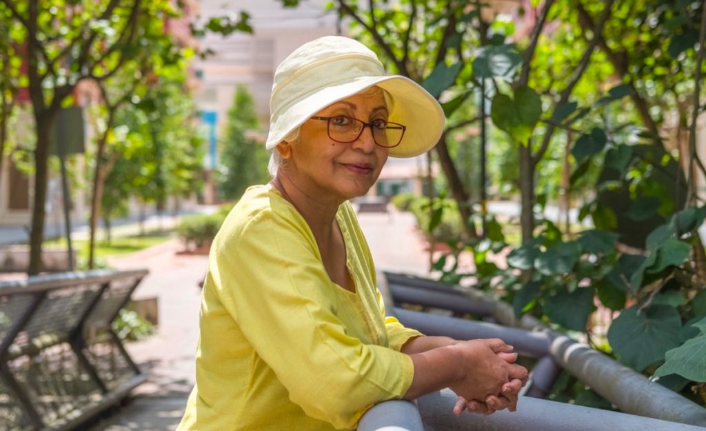 Elderly woman in a park setting